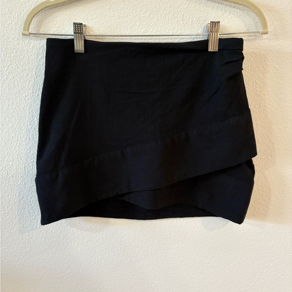 Free People Black Asymmetrical Wrap Mini Skirt